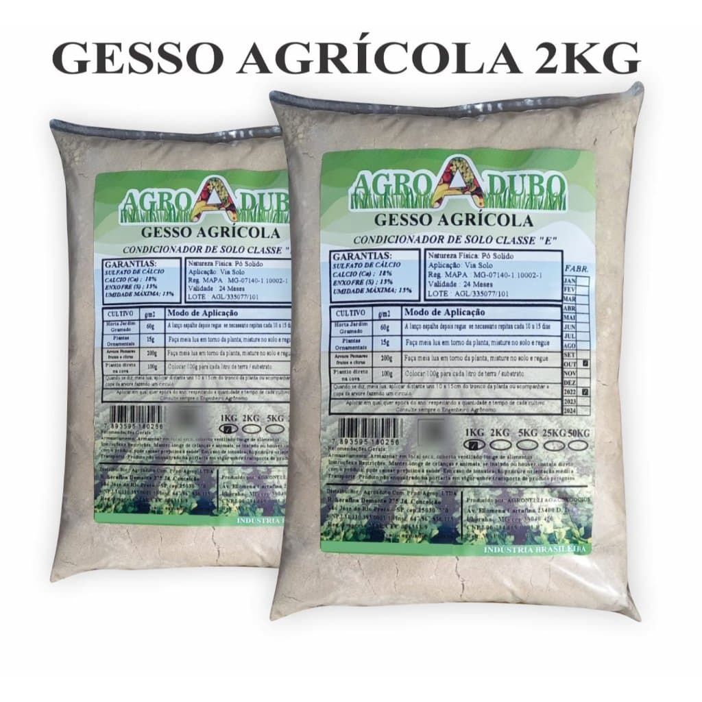 Fertilizante Gesso Agricola Pacote 2Kg Sulfato Calcio Adubo