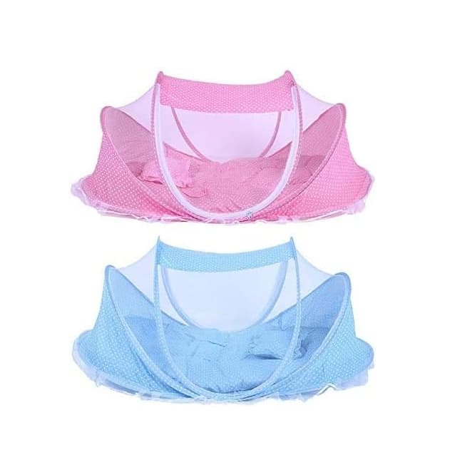 Berço Mosquiteiro Infantil Portátil Cama Colchão Azul ou Rosa