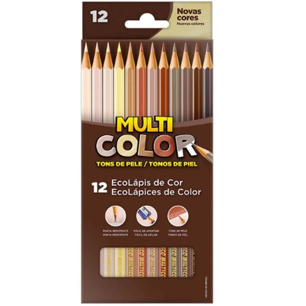 Lápis De Cor 12 Cores Multicolor Resistente Tons de Pele Cores Fortes