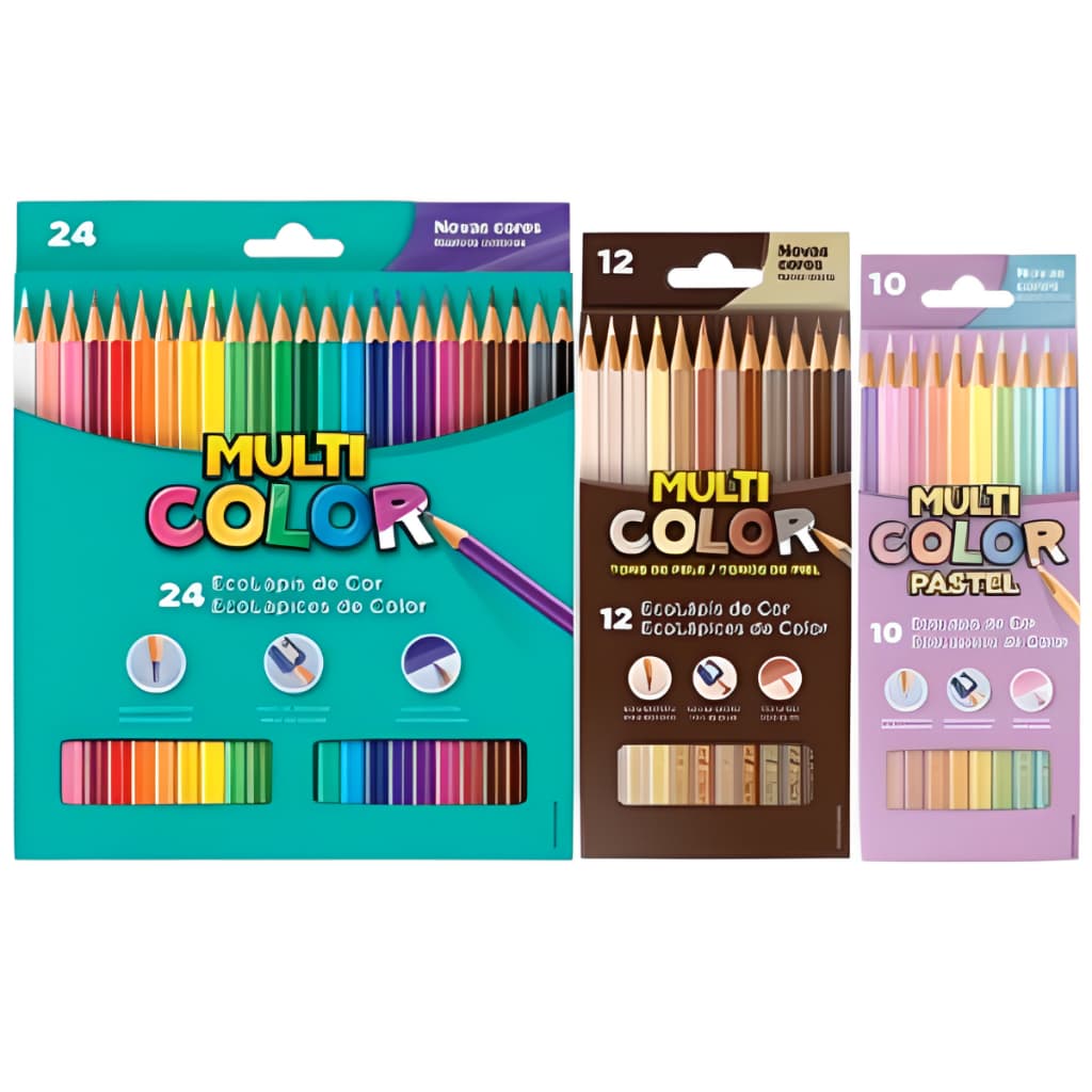 Kit Lápis De Cor Multicolor 24 Cores 12 Tons De Pele 10 Tons Pastel