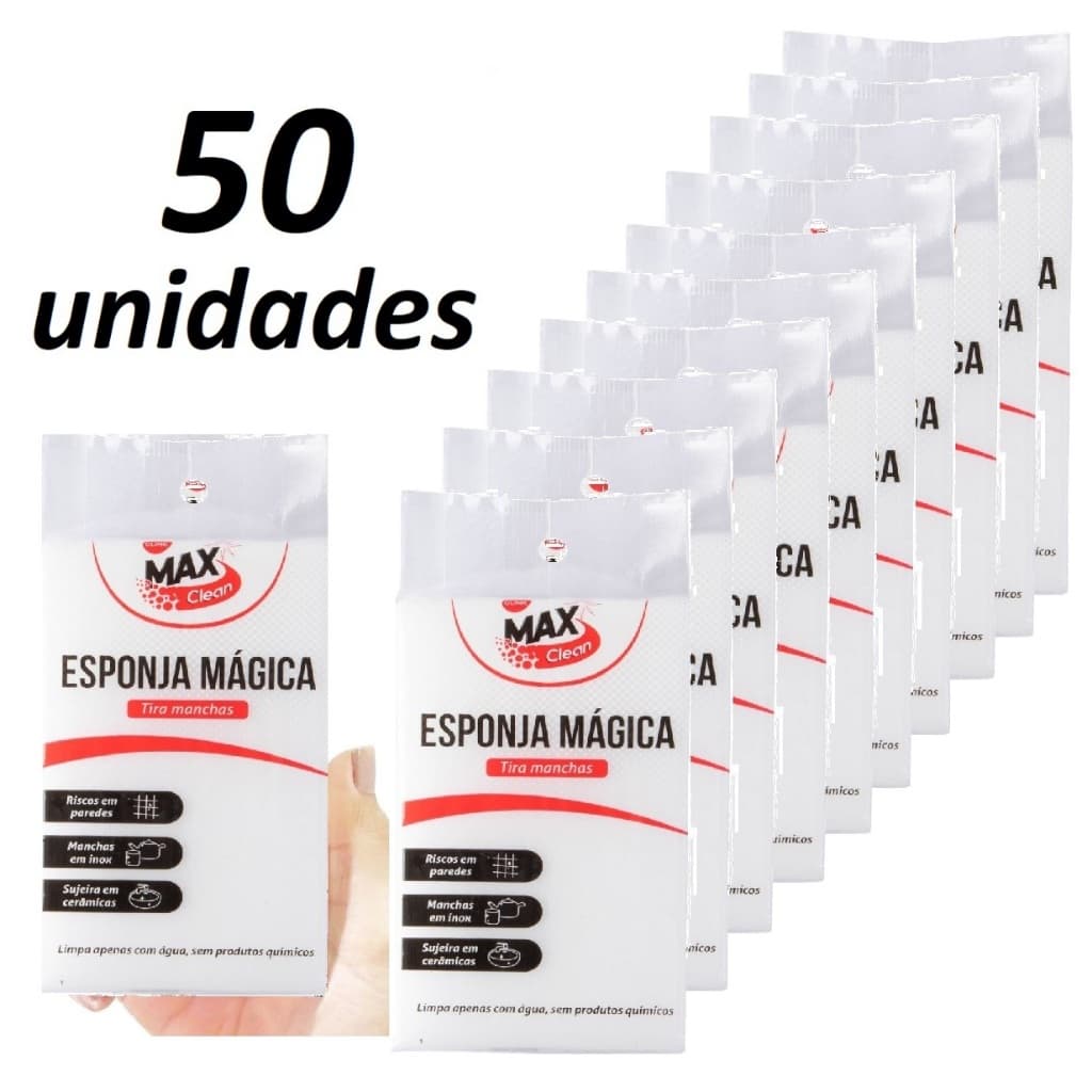 Kit 50 Esponja Mágica Bucha Melamina Tira Mancha Original Desengordura Limpeza Max Clean