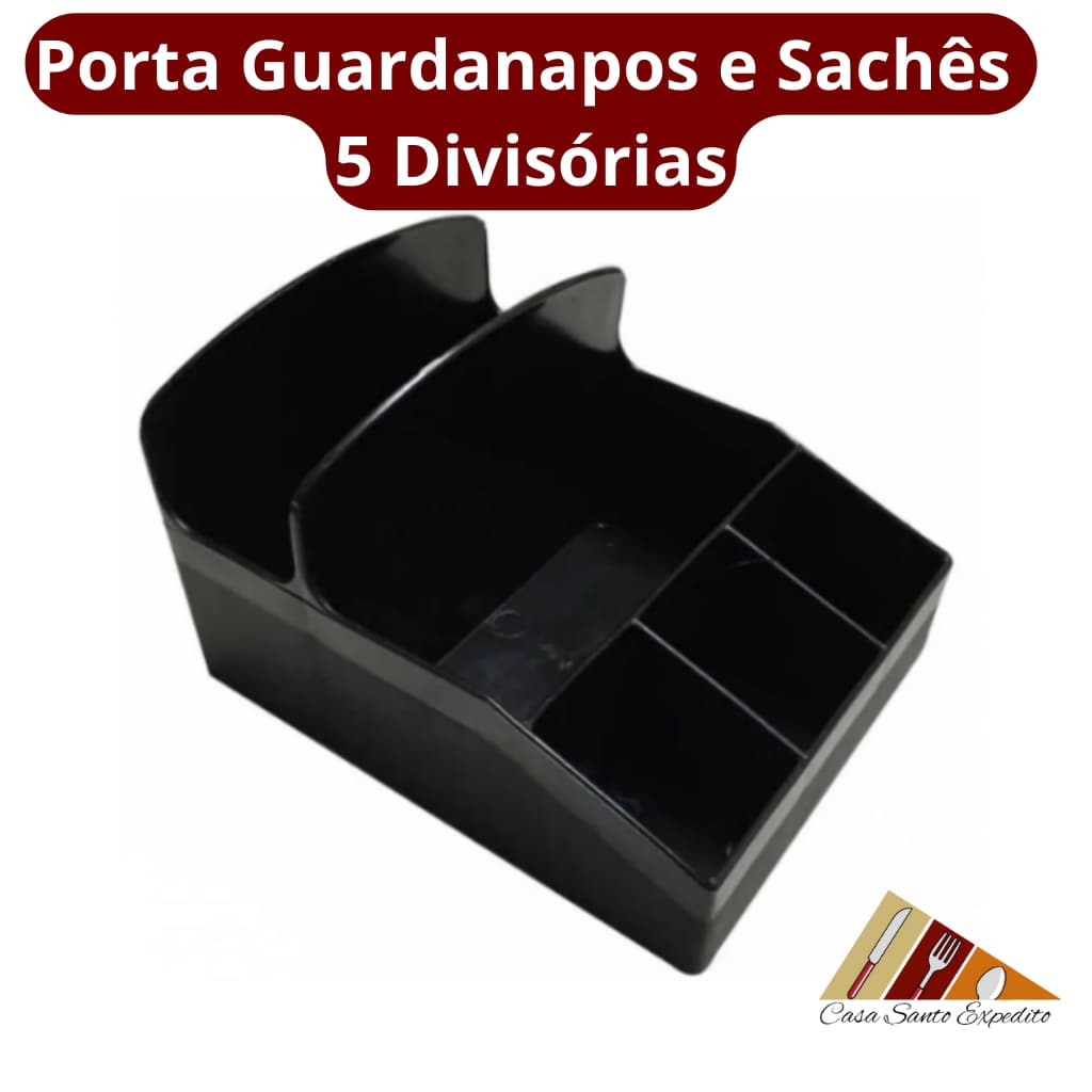 Porta Guardanapos e Sachês 5 Divisórias Bar Restaurante Lanchonete Preto