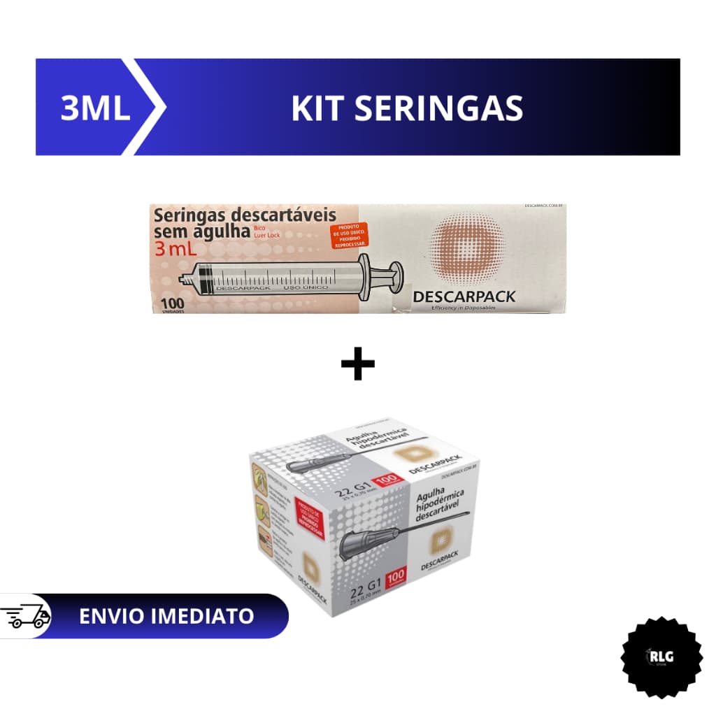 kit caixa Seringa 3ml bico luer lock + 100 Agulhas 25x0,70 **ENTREGA IMEDIATA**