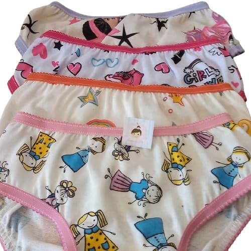 Kit Calcinha Infantil Menina 10 Unidades de Algodao Com Forro Estampas Variadas