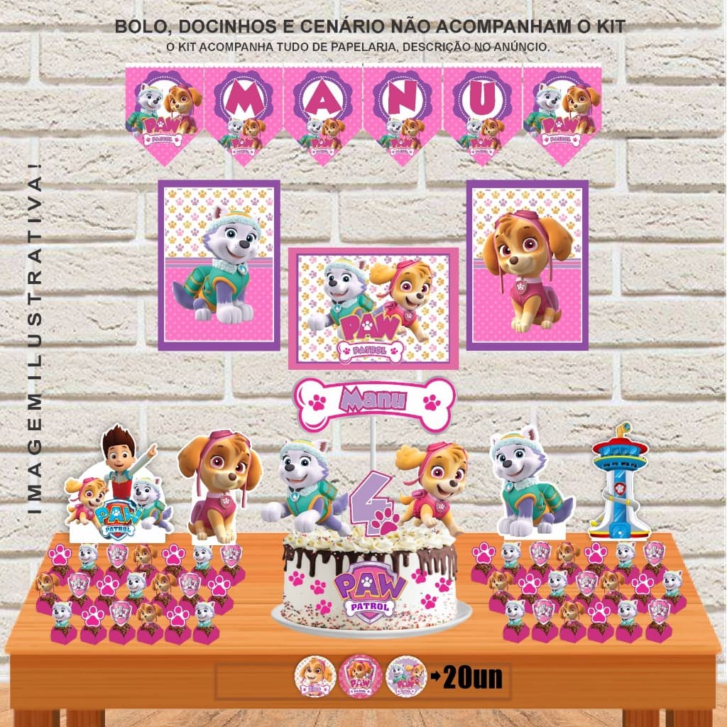 Kit Festa Tema Skye e Everest  Decoração Completa 80 Pçs Personalizado Com Nome