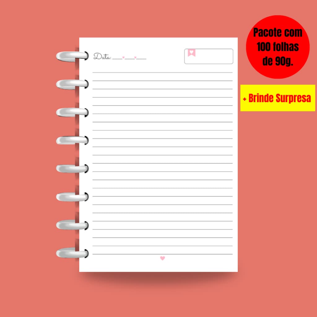 Refil para Caderno de Discos 100 Folhas PinkLine Material Escolar 2026 Folha Para Caderno de Disco