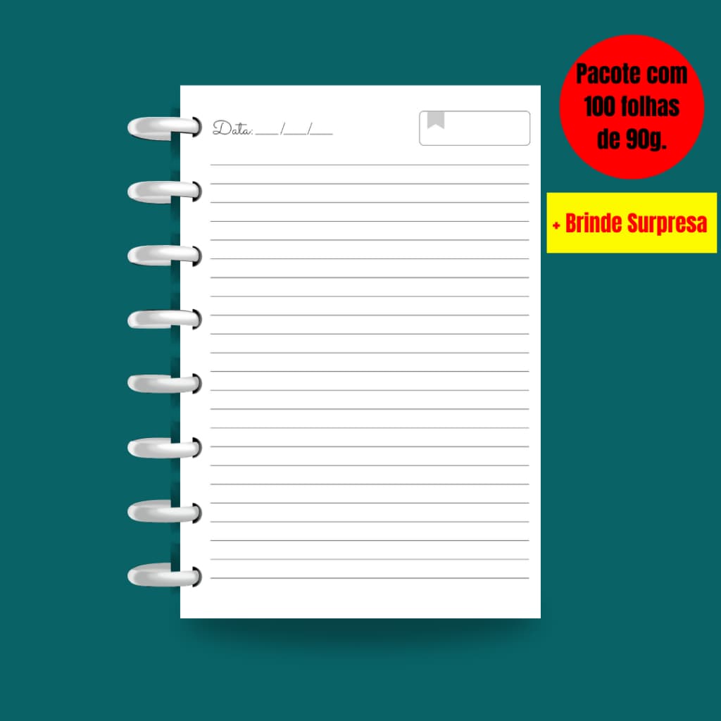Refil para Caderno de Discos 90g 100 Folhas BlackLine | Material Escolar I Folha Caderno inteligente