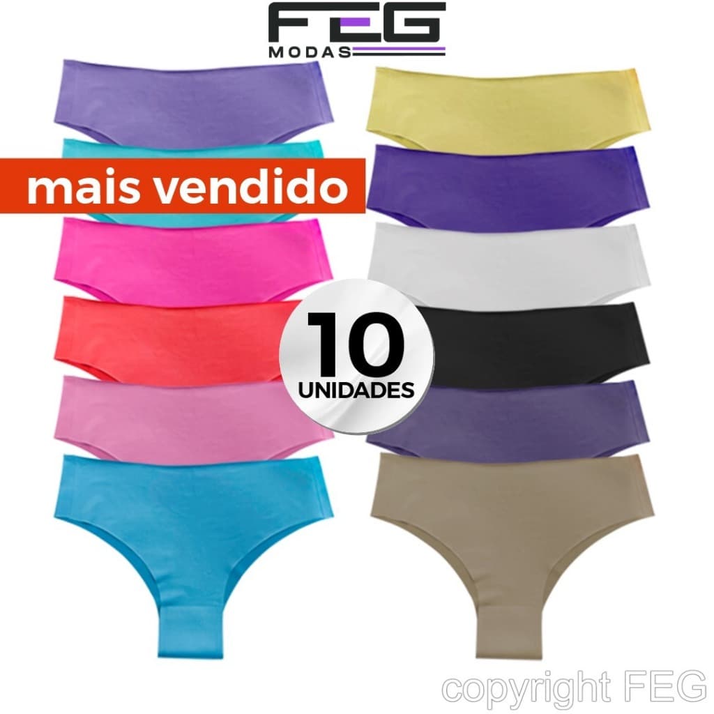 Kit Com 10 Calcinhas Sem Costura Corte Laser Original Atacado