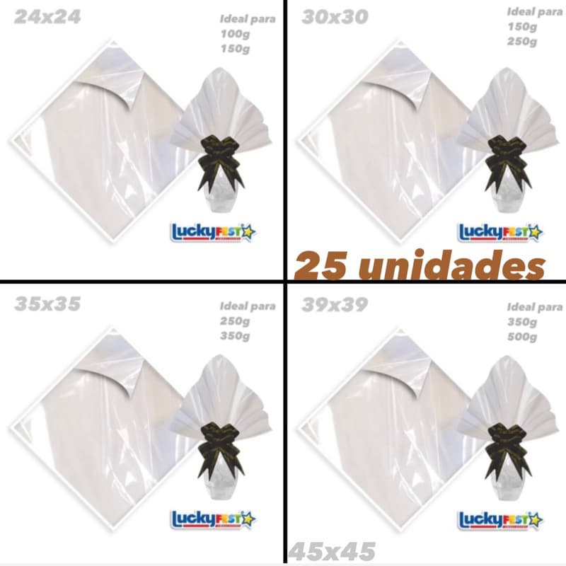 25 Saco Express  para Ovos de Pascoa 100-150-250-350-500-700-1000 Gramas  Incolor 30% OFF (CHOCO)