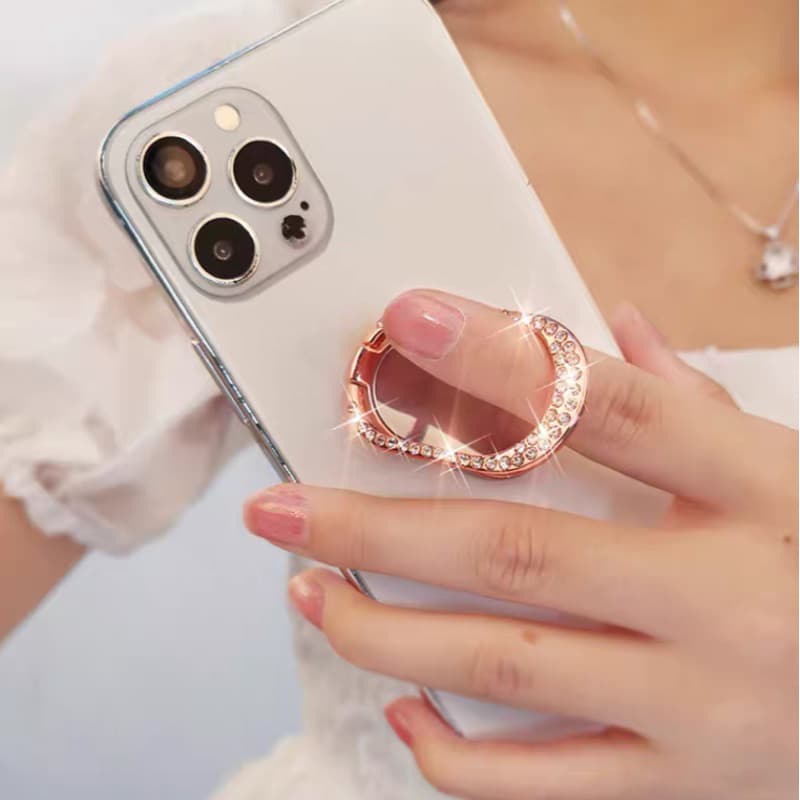 Suporte Anel Strass Espelhada Metal Para Celular 3D Apoio Mesa Formado Oval e Redondo