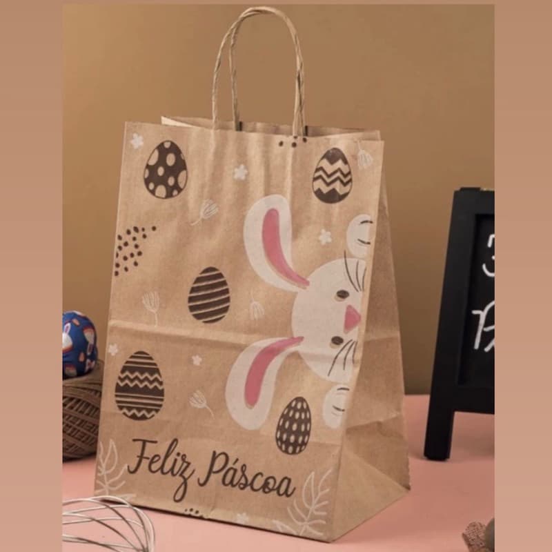 10~40 sacola kraft estampa para ovo de Páscoa coelho 25x18x12 Páscoa (Idéia) (LC)
