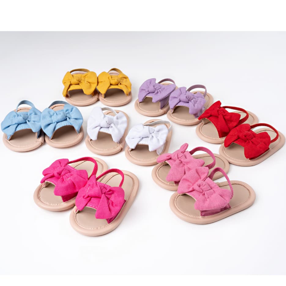 Sandália de bebê menina com Elástico e Laçinho Decorativo e solado Antiderrapante