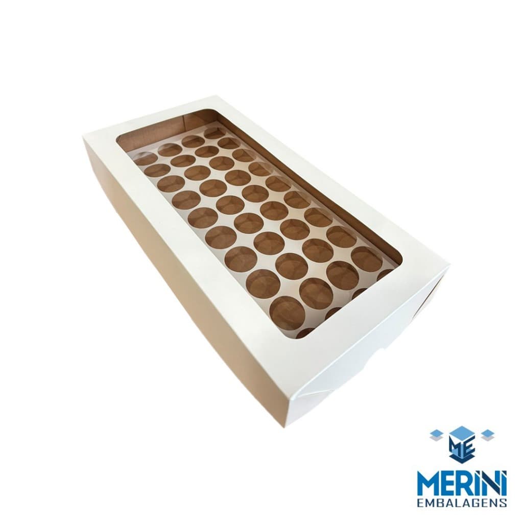 CAIXA 50 DOCES COM VISOR + BERÇO 35X17,5X5 CM - 10 UNIDADES