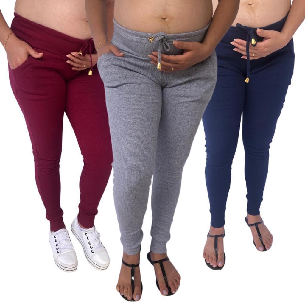 Calça Legging Gestante Maternidade Gravida Cintura  Alta Confortável Gestação Malha Canelada