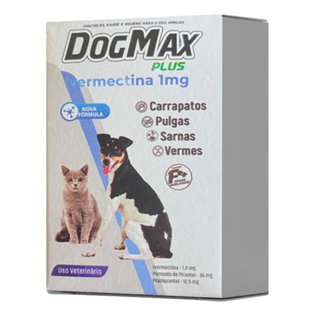 DogMax Plus - Ação 4 em 1 - Remédio para pulgas, carrapatos, vermes e sarna 4 Comprimidos 5kg