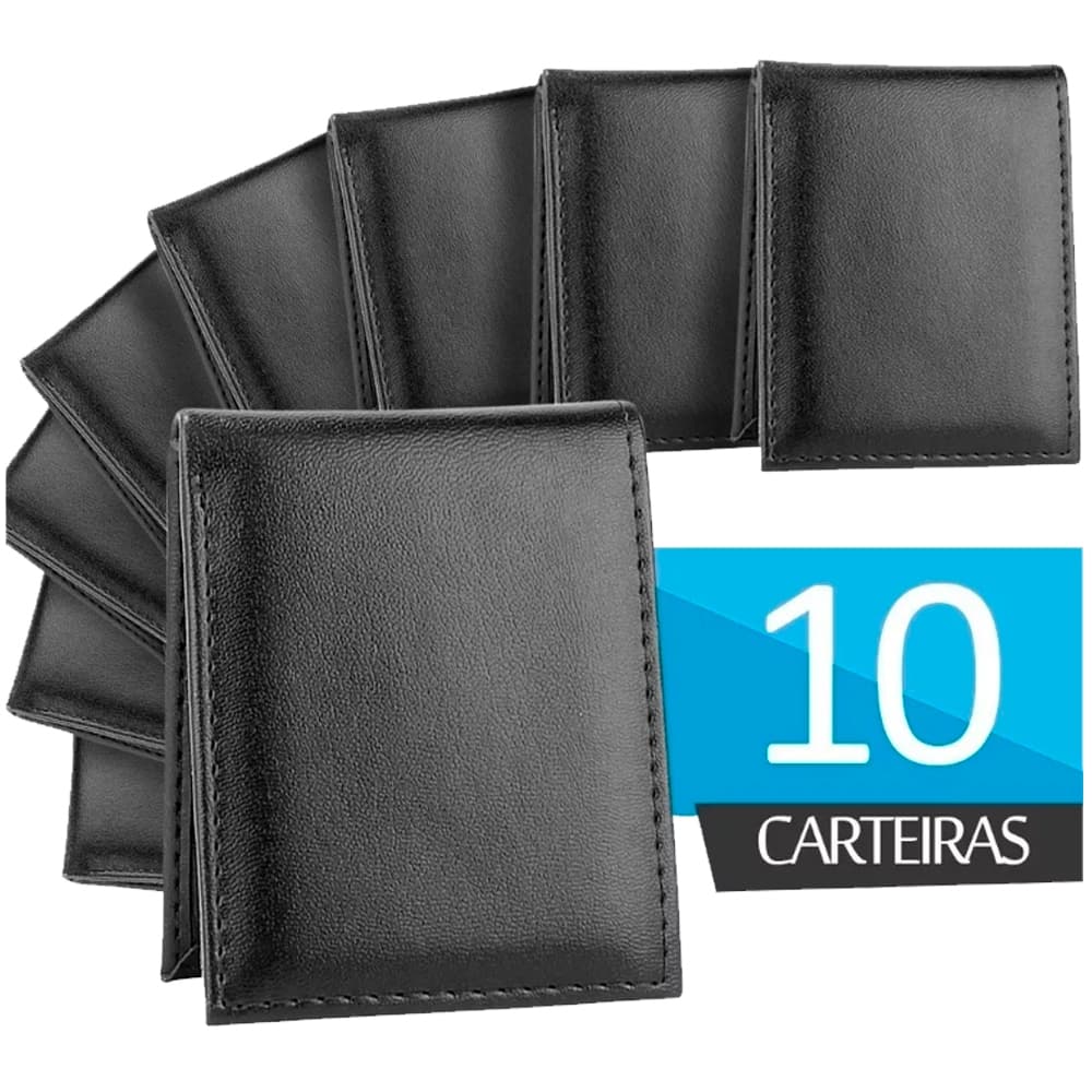 Kit 10 Carteiras Masculina Preta Basica Slim Porta Cartões