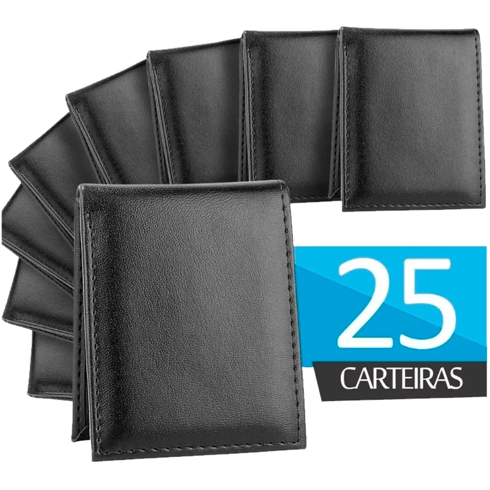 Kit 25 Carteiras Masculina Preta Basica Slim Porta Cartões