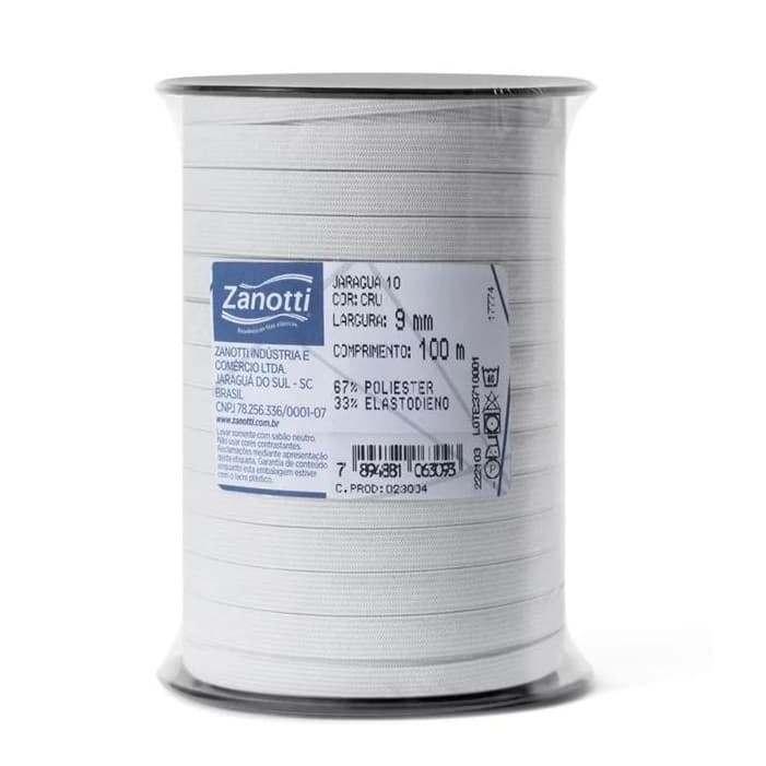 Elastico Chato Zanotti Original 10mm Para Costura -100 Metros PRETO/ BRANCO Confecção Costura