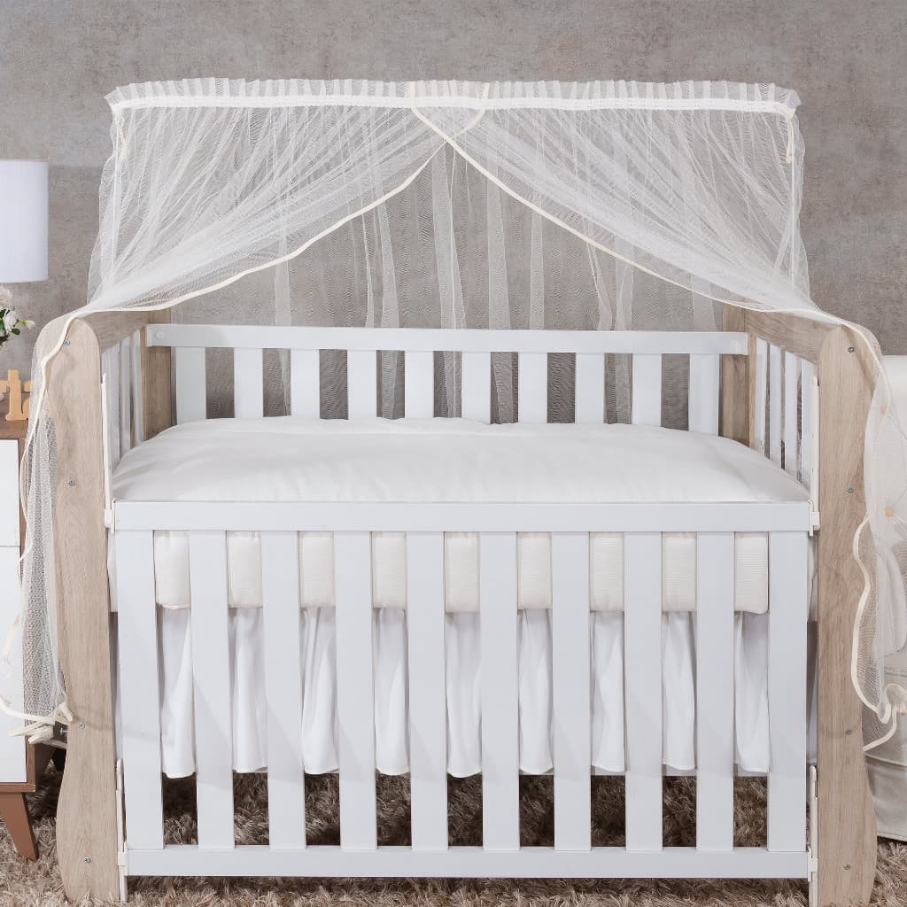 MOSQUITEIRO PARA BERÇO BEBÊ TULE BEGE COM VIES BEGE DELICADO