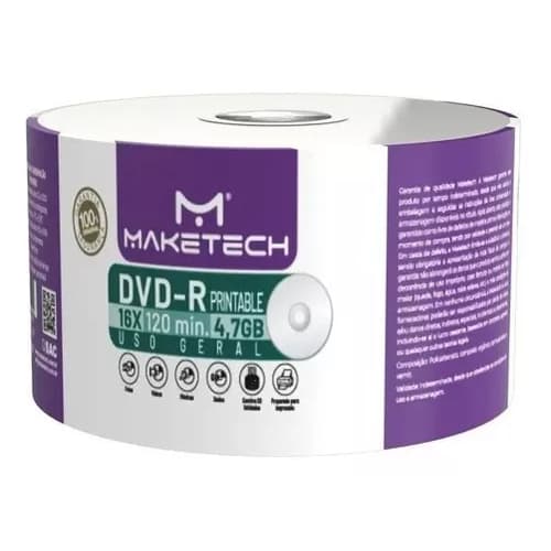 DVD-R 4.7GB 1-16X - Maketech - Printable - 50 unidades