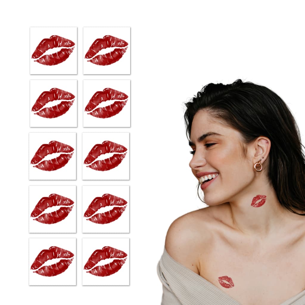 10 Tatuagem Temporária Beijo Beijinho Boca | Colorida 042