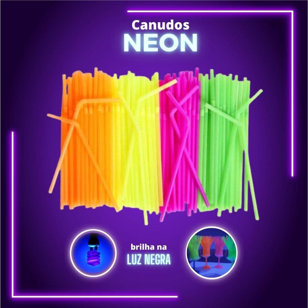 Canudo Neon Biodegradável 40 Unidades