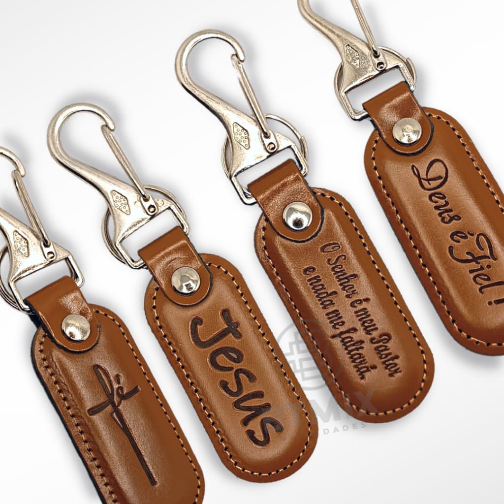 Chaveiro de Couro Luxo Fé Deus é Fiel Presente Criativo Religioso Com Mosquetão