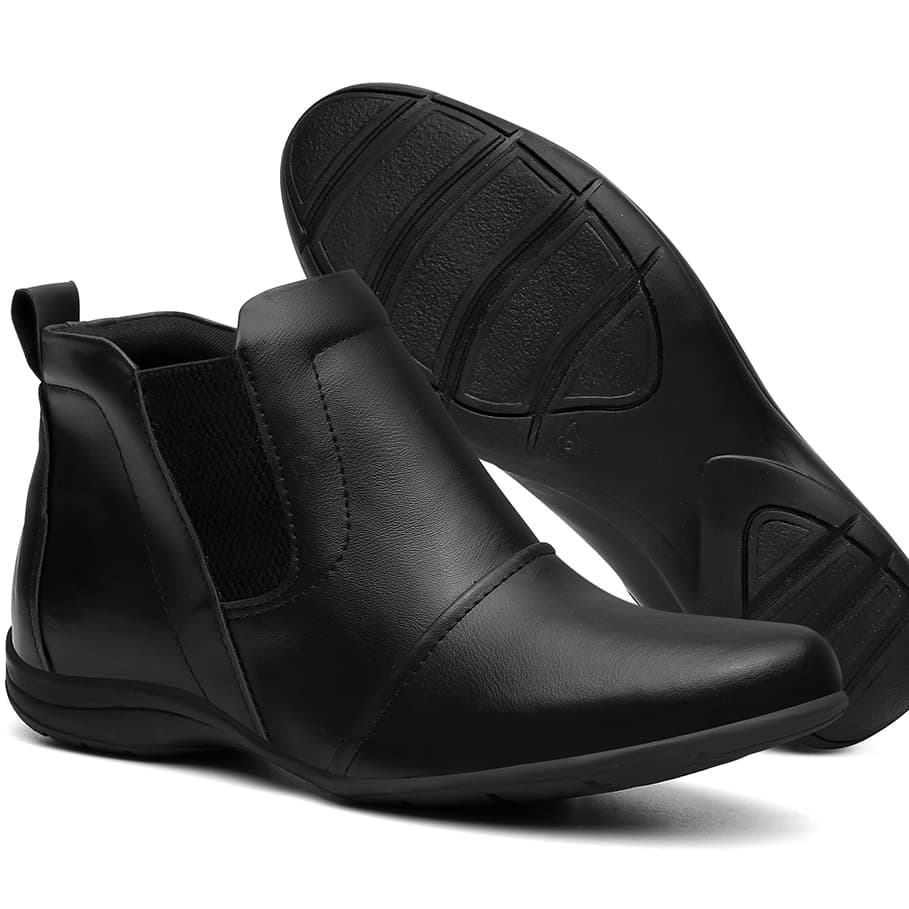 Bota Feminina Botinha Cano Curto Baixo Coturno Feminino Elástico Calce Fácil Resistente Confortável