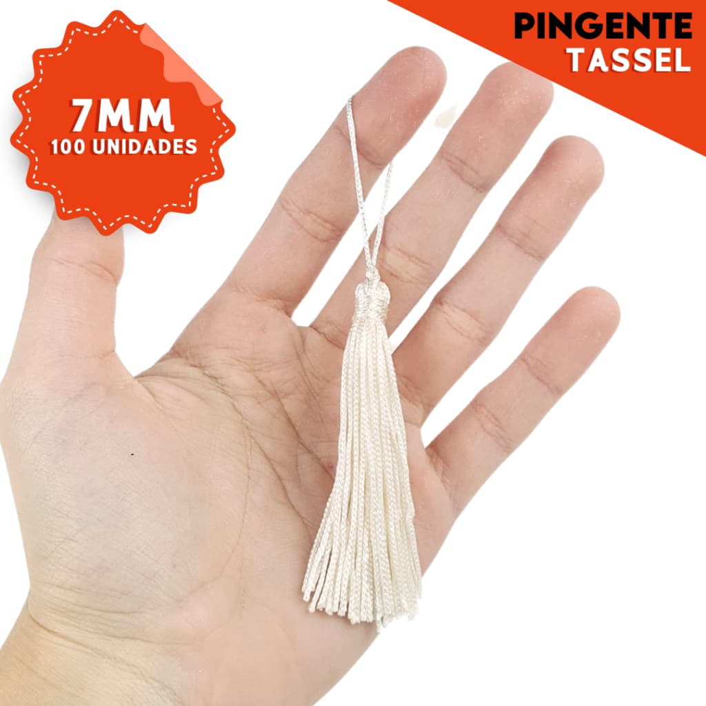 Pingente de Seda Tassel - Franja Bege Natural - Com 100 Unidades - Nybc