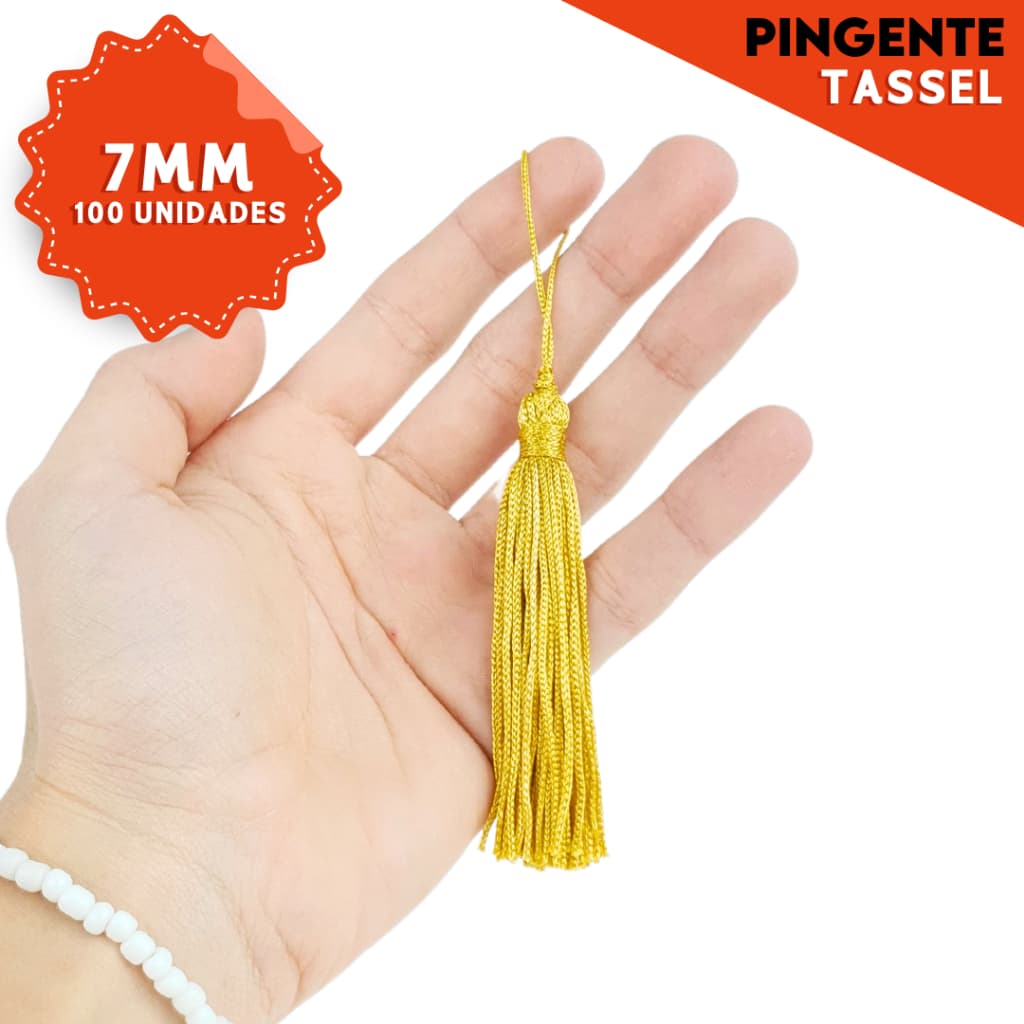 Pingente de Seda Tassel - Franja Dourada - Com 100 Unidades - Nybc