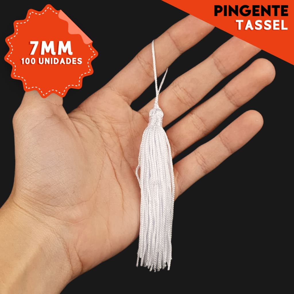 Pingente de Seda Tassel - Franja Branco - Com 100 Unidades - Nybc