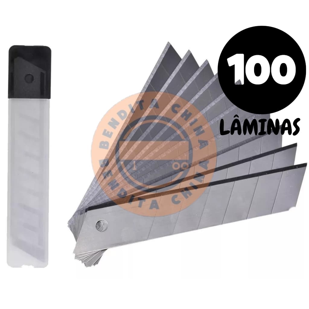 Kit 100 Lâminas para Estilete 18mm Segmentada Espessura 0.6mm
