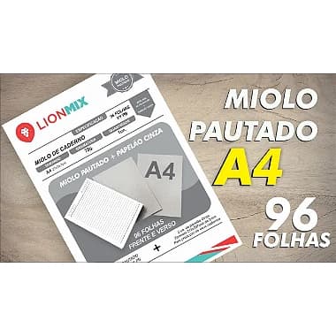 MIOLO PAUTADO A4 PARA CADERNO + PAPELÃO CINZA 96 folhas - OFFSET 75G. 1/1 PB - Embalagem unitária
