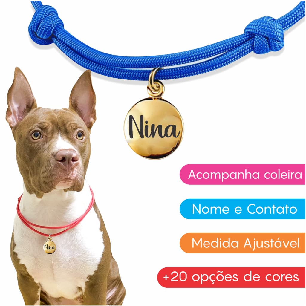 Coleira com Placa Personalizada de Identificação Para cachorro Gato Cão