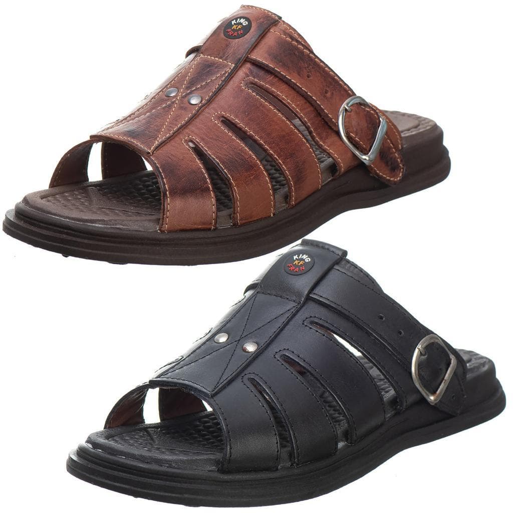 Kit 2 Pares Sandália Chinelo Masculino Couro Legítimo Anti Stress Anatômico Ortopédico