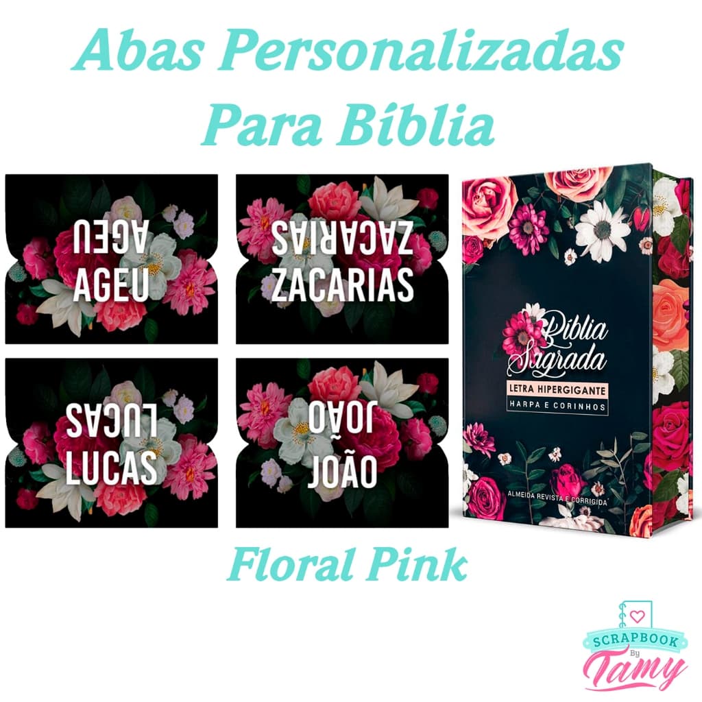 Abas para Bíblia | Floral Pink | Evangélica ou Católica, Marcadores de Pagina Adesivos com Nomes dos Livros, Etiquetas