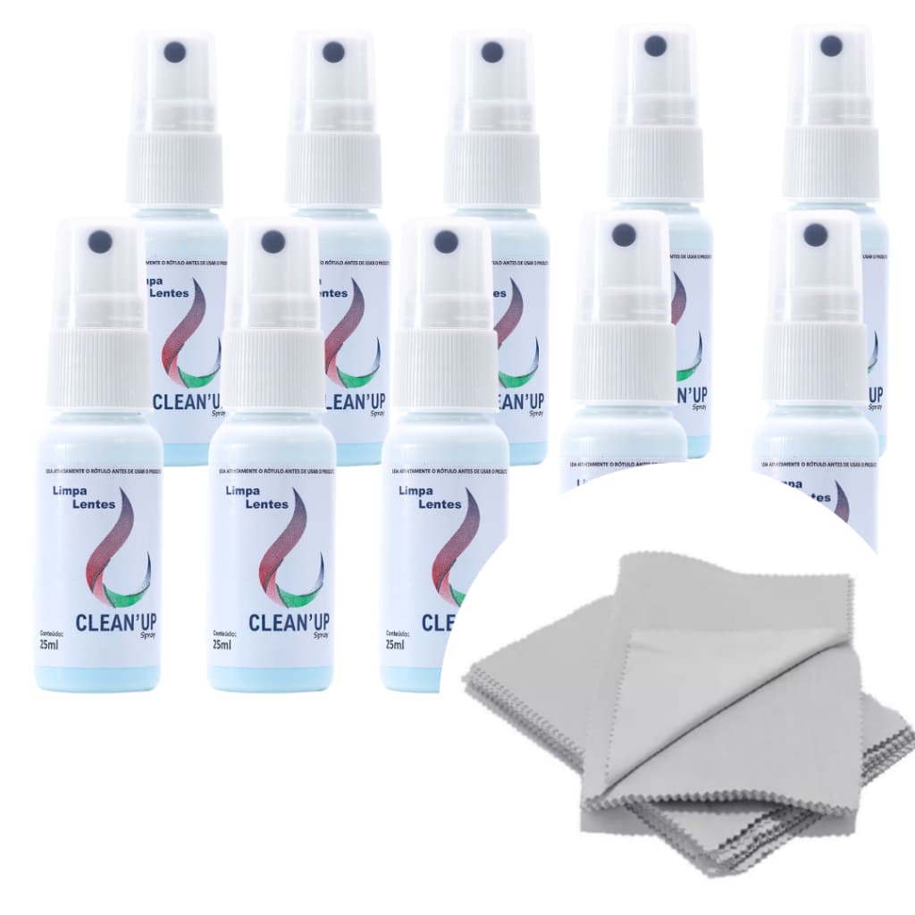 Kit de Limpa Lentes e Telas Clean Up 25ml Óculos Tv LCD Plasma Celular + flanelas