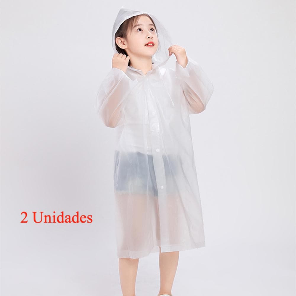 2 Capas Chuva Infantil Transparente - Reforçada Resistente Impermeável Com Capuz Unissex
