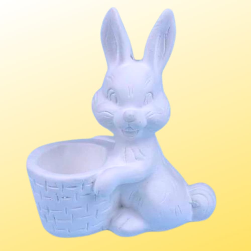 Escultura Coelho Com Cesta de Gesso Cru 13cm Coelhinho da Páscoa