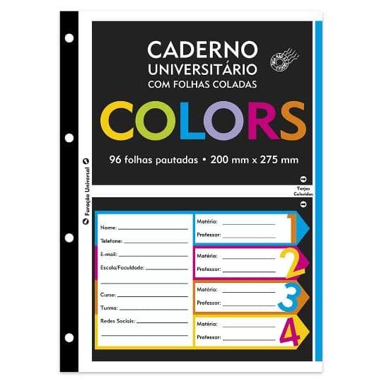 Caderno Universitário 96 Folhas Pautado 4 Furos Compatível com Fichário Universitário Grande