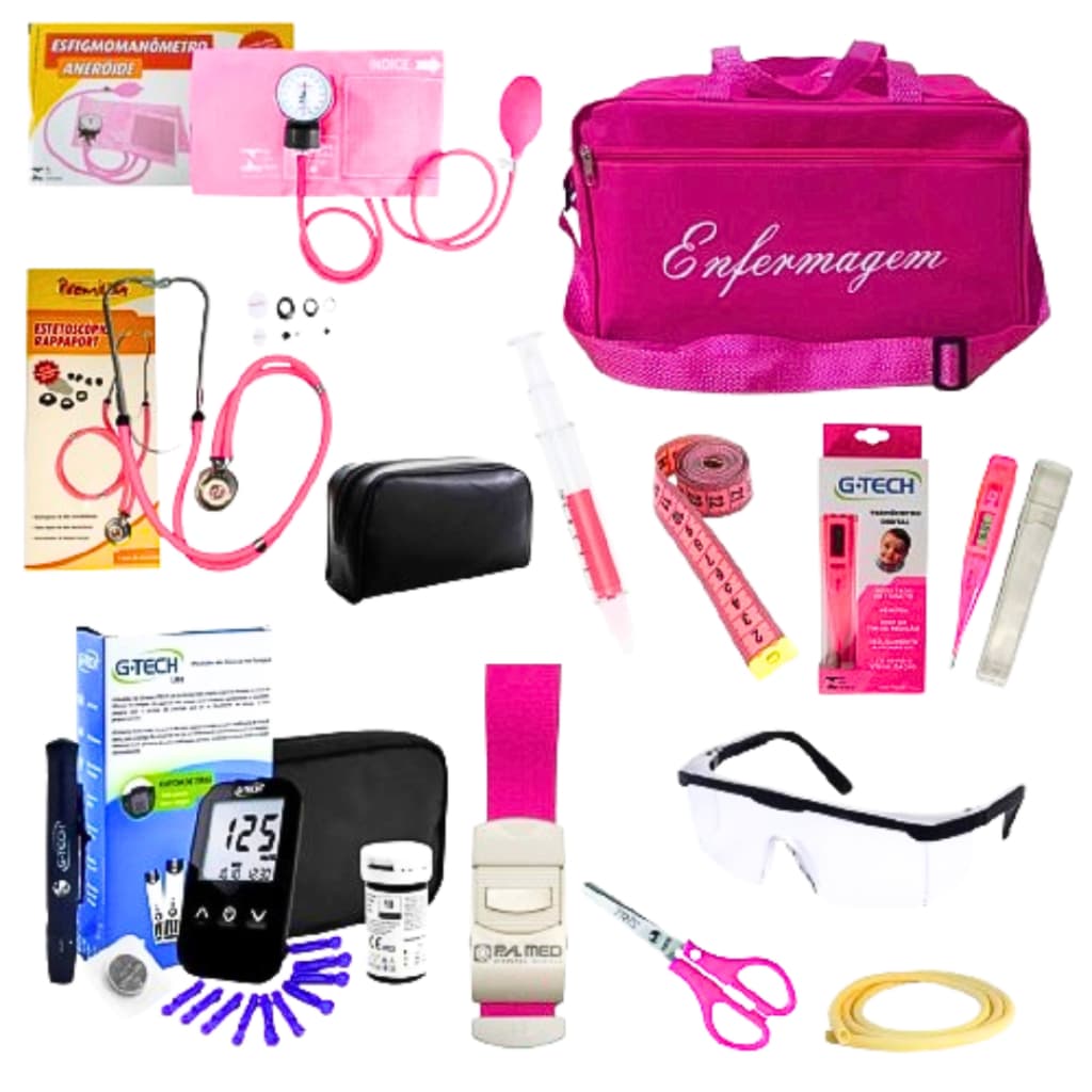 Kit de Enfermagem com Glicosímetro G-Tech - Estágio - 11 Itens