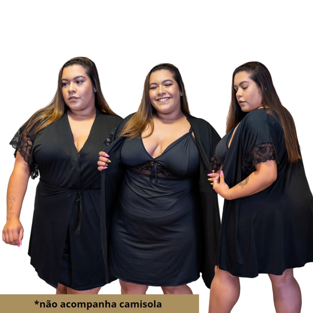 Robe Plus Size Luxo 50 52 54 56 58 com Renda Roupão Maternidade Tamanho Grande BeLit Modas 2103