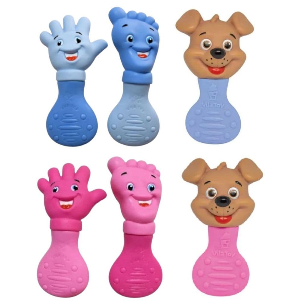 Kit Mordedor e Chocalho para bebê Macio Azul e Rosa Vários modelos