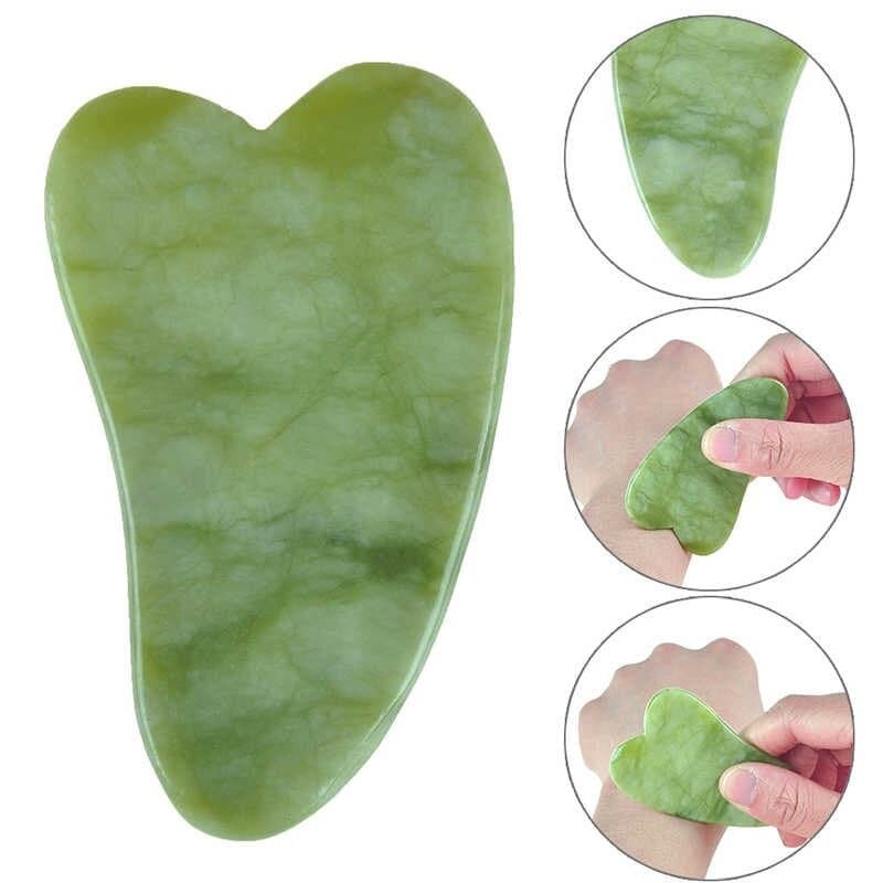 Placa Massageadora Gua Sha Rolo Pedra Natural Jade Cristal de Quartzo Verde Aventurina