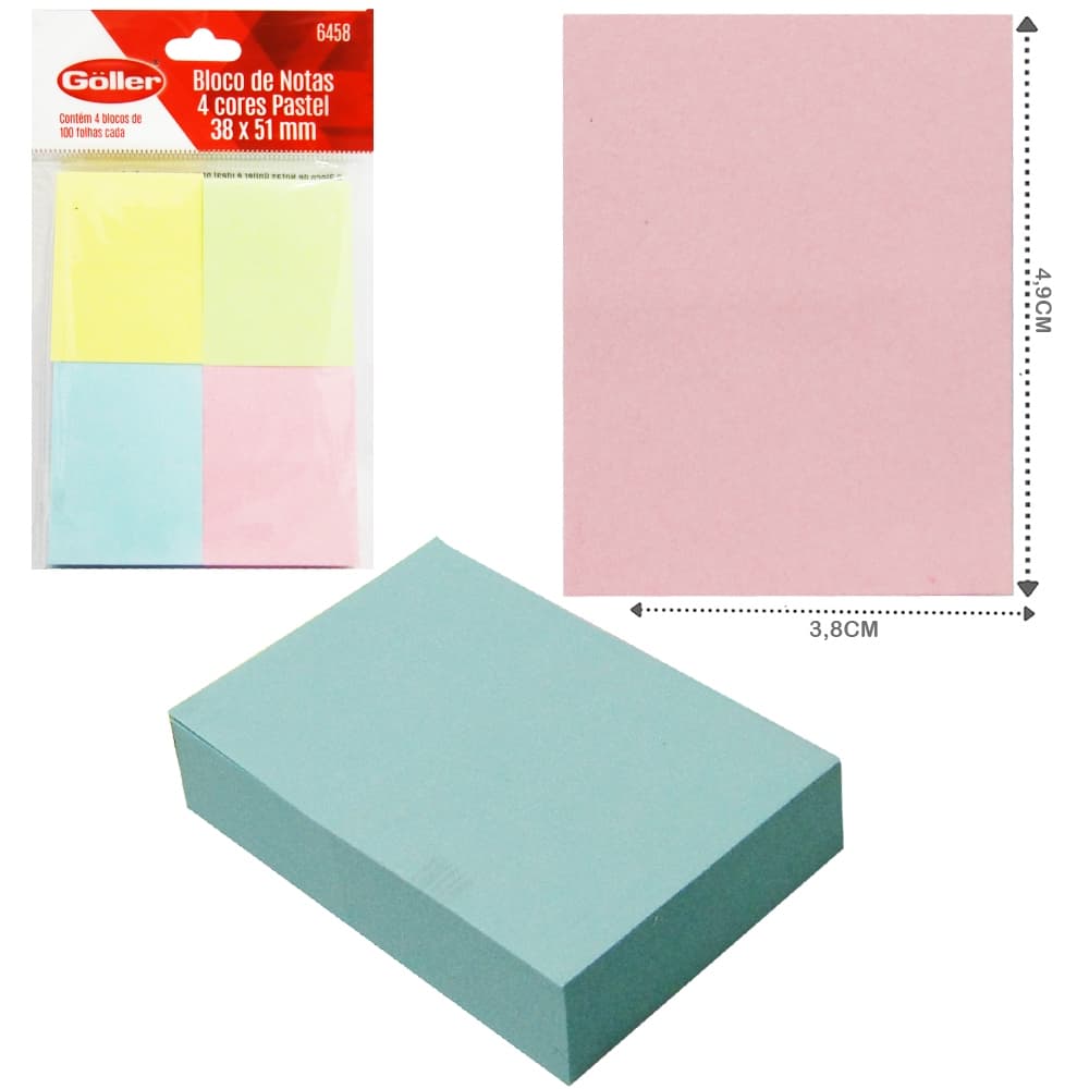 BLOCO DE ANOTACAO STICKER ADESIVO RETANGULAR COM 400 FOLHAS COLORS 38 X 51CM PASTEL