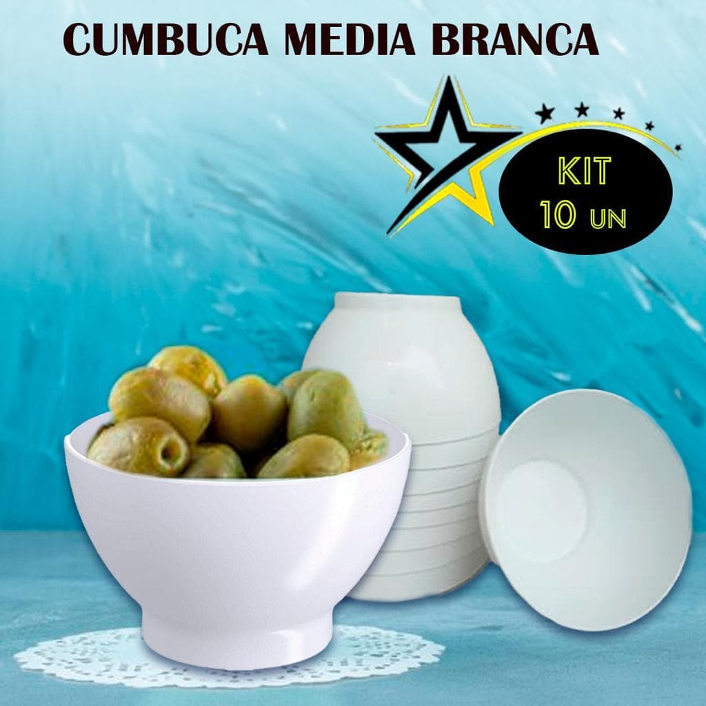 Kit 10 Cumbuca para Caldo Feijoada Tigela Pote Açaí Sopa Festa 700 ml BRANCA bowl