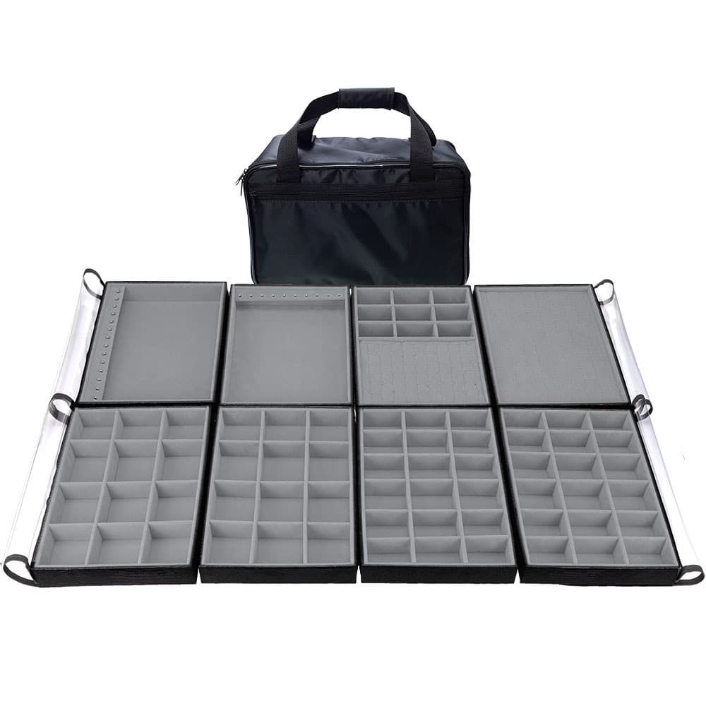 Bolsa Grande Porta Joias 8 Bandejas Completas Organizadoras para Joias Bijuteria Viagem Guarda Joia Alt