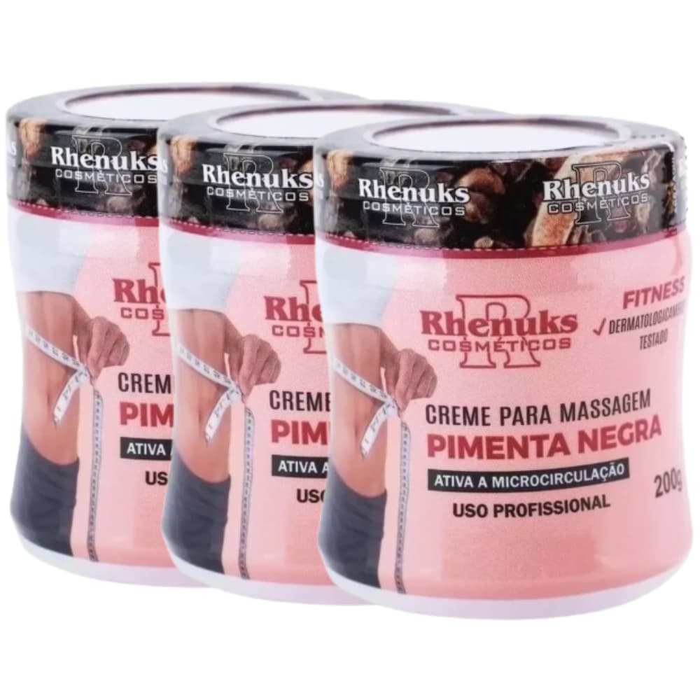 Kit 3 Gel Pimenta Negra 200g - Massageador, Redutor de Medidas e Celulites
