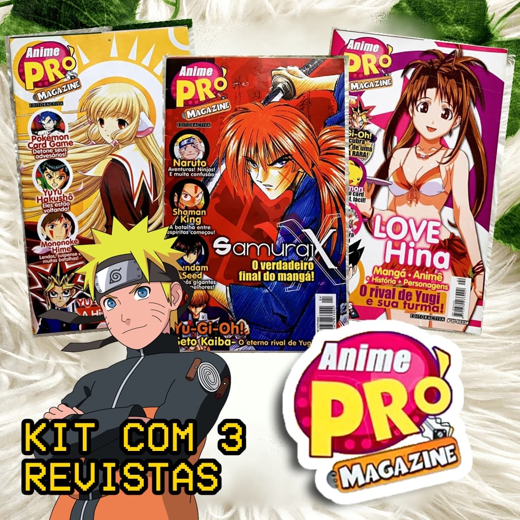 KIT 3 REVISTAS ANIME PRÓ MAGAZINE - Anime e Mangá (Dragon Ball, Yu - Gi - Oh, Cavaleiros do Zodíaco, Samurai X, Naruto, Evangellion...)