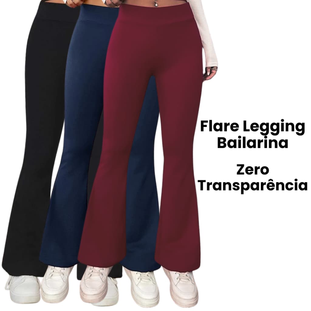 Calça Legging Flare Bailarina Cintura Alta Modela Bumbum Feminina Zero Transparência
